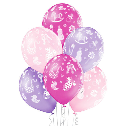 Ballons Baby Girl roses et violets 6 pcs