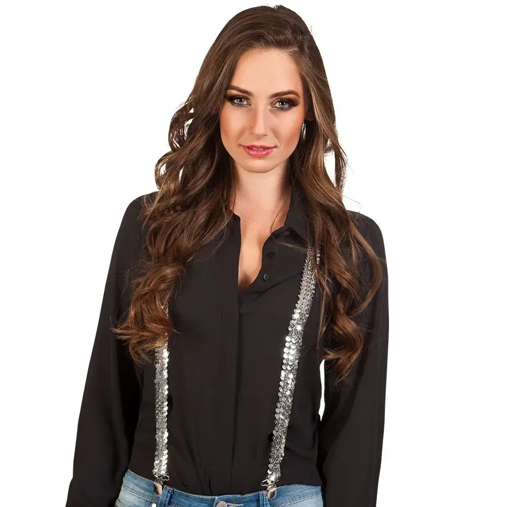 Paire de Bretelles Paillettes Argent