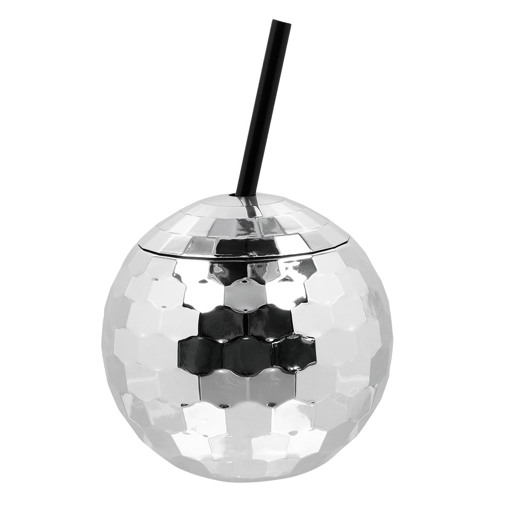 Pc. Gobelet boule disco avec paille argent 650ml Tropique