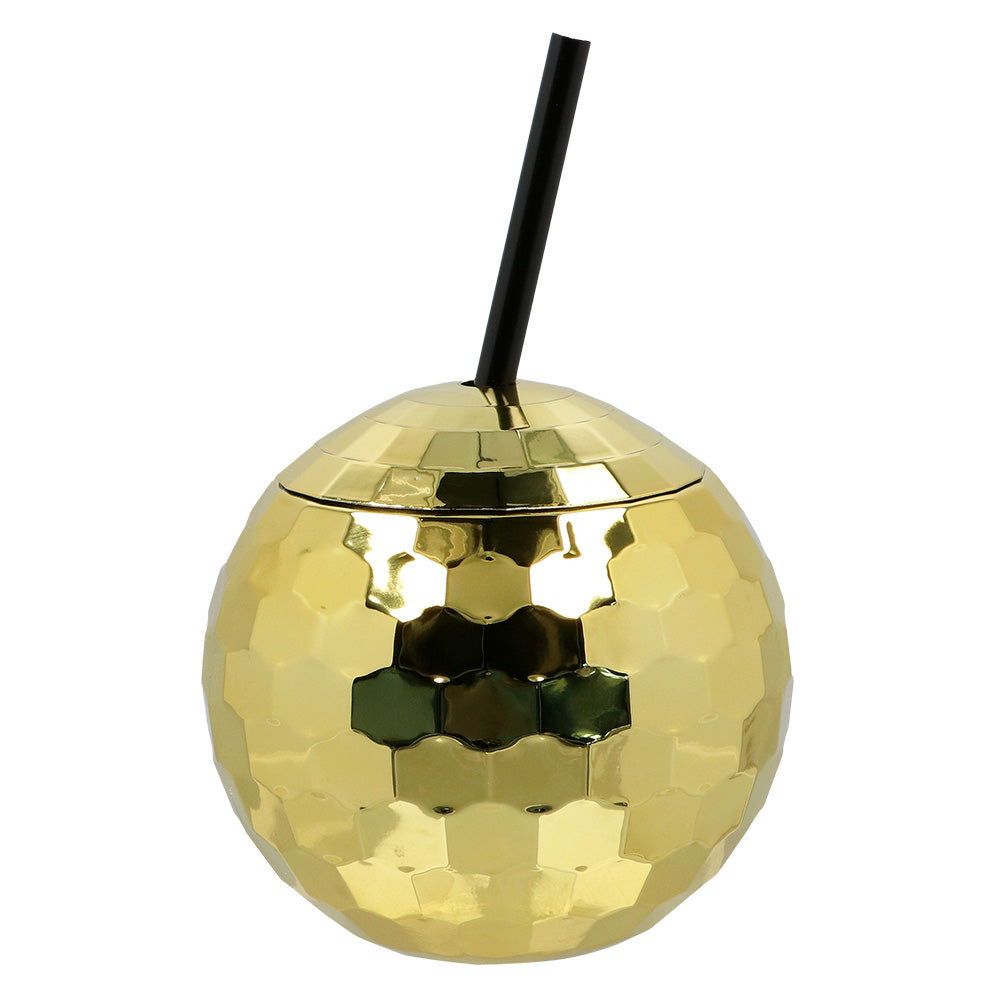 Pc. Gobelet boule disco avec paille or 650ml