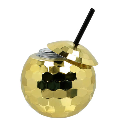 Pc. Gobelet boule disco avec paille or 650ml