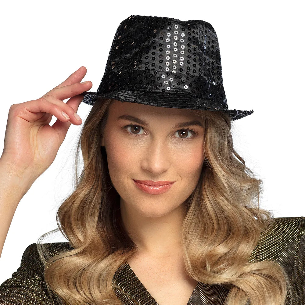 Chapeau Popstar sequins noir