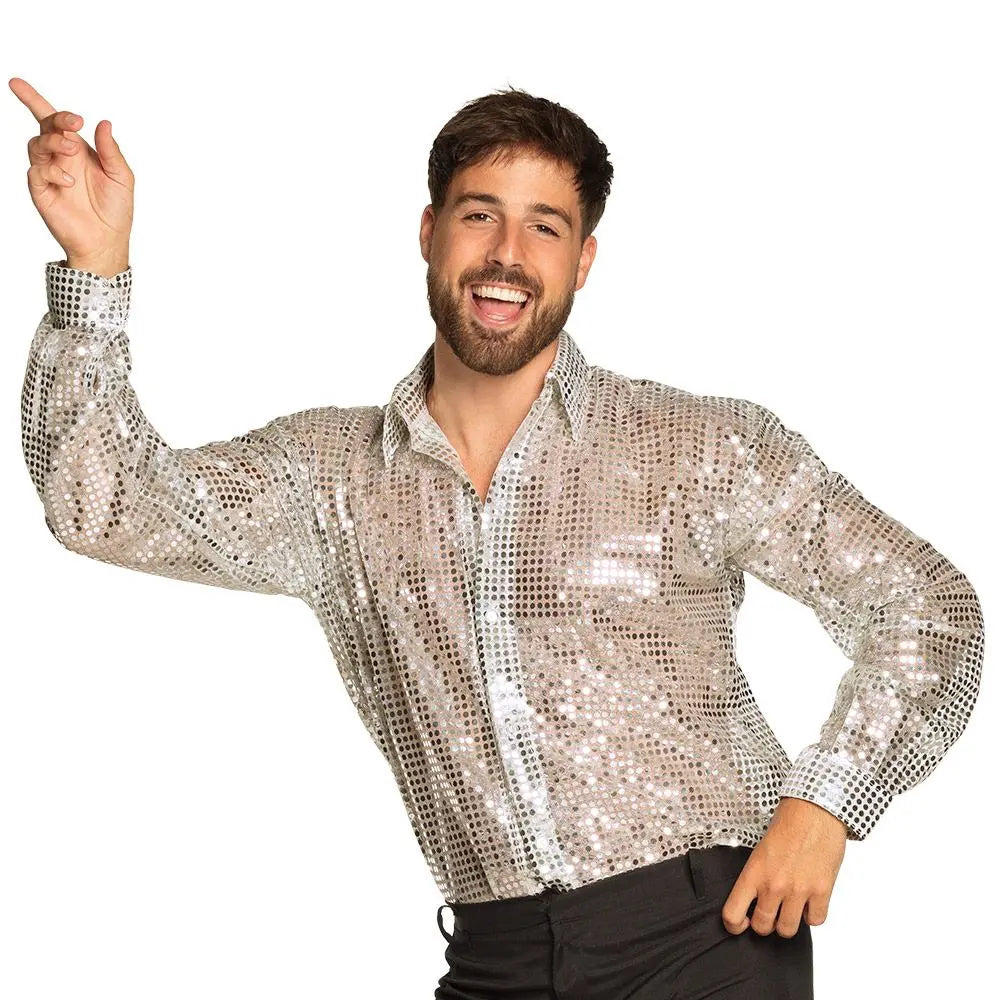 Chemise Disco Paillettes Argent - XXL