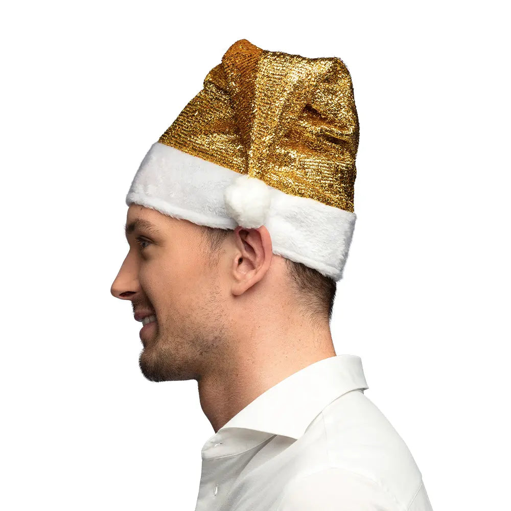 Bonnet de Noël Or - Paillettes Dorées