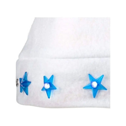 Bonnet de Noël Lumineux - Blanc avec Etoiles Bleues