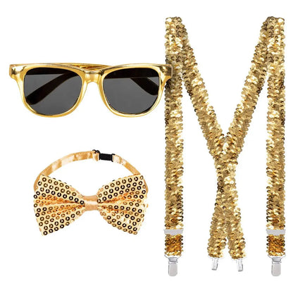 Set Lunettes, Bretelles et Nœud Papillon - Sequins Or