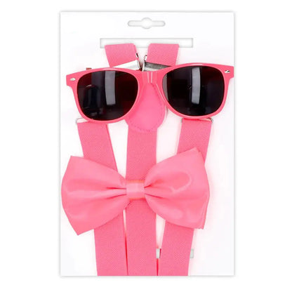 Set Lunettes, Bretelles et Nœud Papillon - Néon Rose