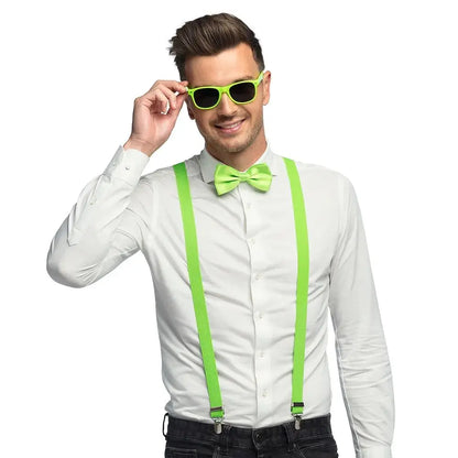 Set Lunettes, Bretelles et Nœud Papillon - Vert Fluo