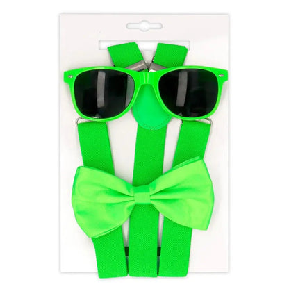 Set Lunettes, Bretelles et Nœud Papillon - Vert Fluo