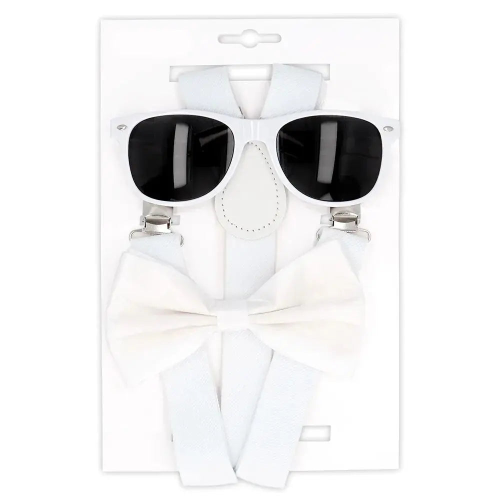 Set Lunettes, Bretelles et Nœud Papillon - Blanc