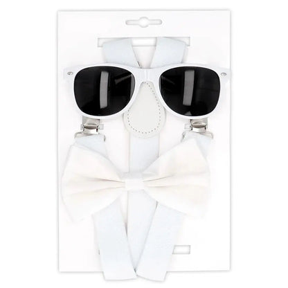 Set Lunettes, Bretelles et Nœud Papillon - Blanc
