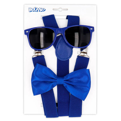 Set d'accessoires bleu (lunettes party, noeud papillon et bretelles)