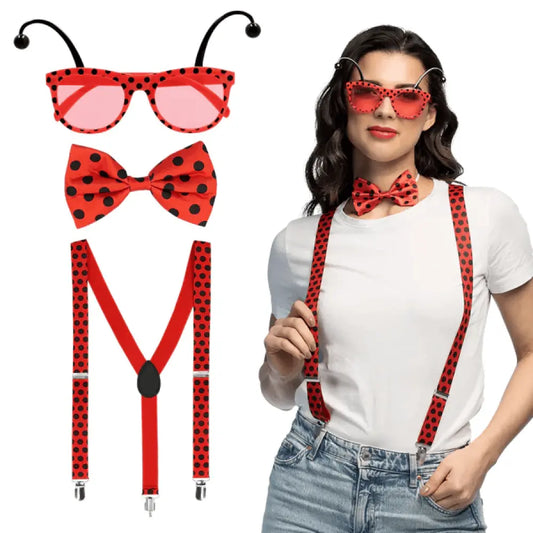 Set Coccinelle (Bretelles, Lunettes et Noeud Papillon)