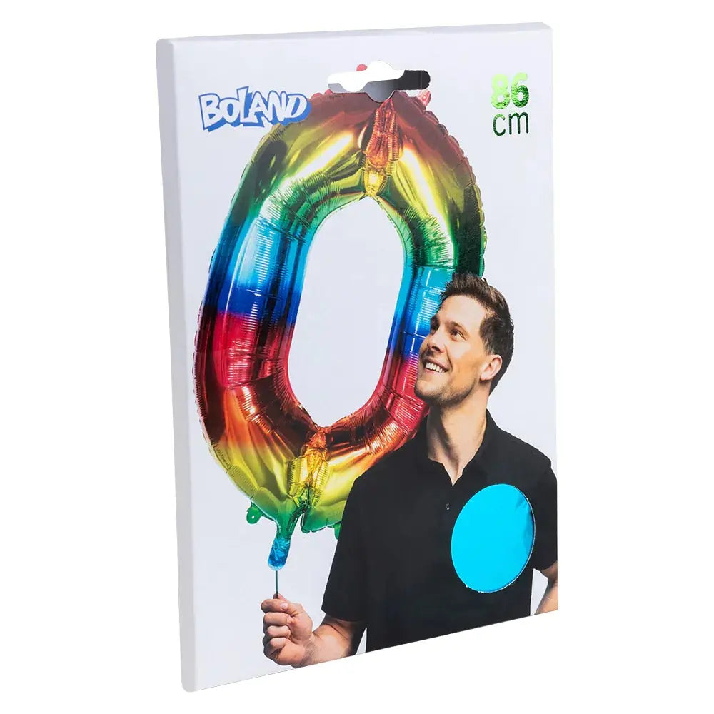 Ballon en aluminium '0' arc-en-ciel - 86 cm, multicolore