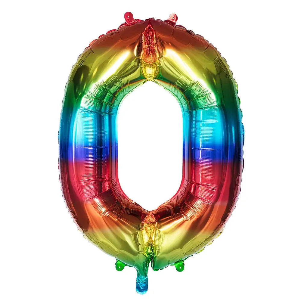Ballon en aluminium '0' arc-en-ciel - 86 cm, multicolore
