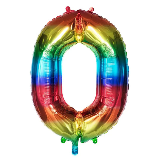 Ballon en aluminium '0' arc-en-ciel - 86 cm, multicolore
