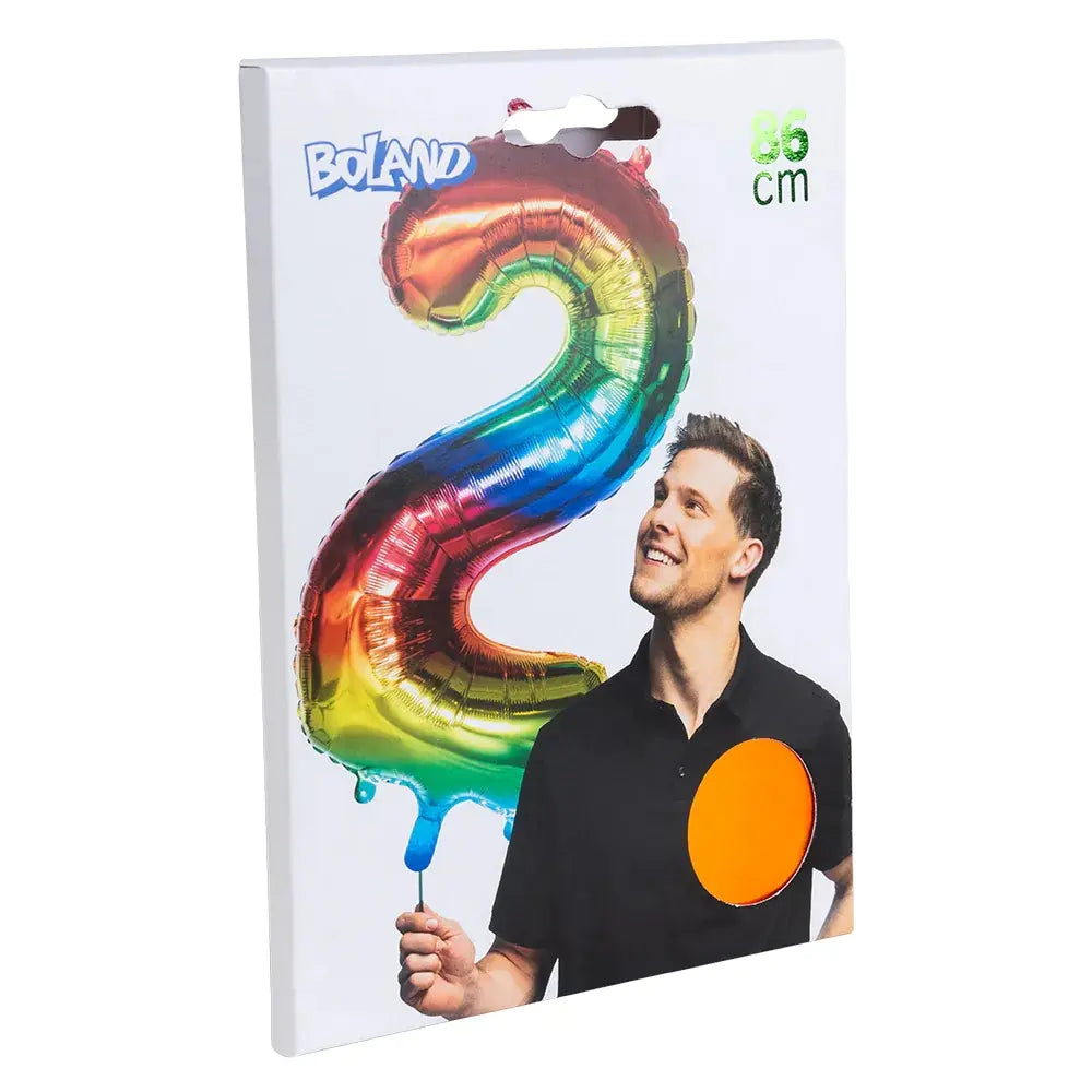 Ballon en aluminium '2' arc-en-ciel - 86 cm - multicolore