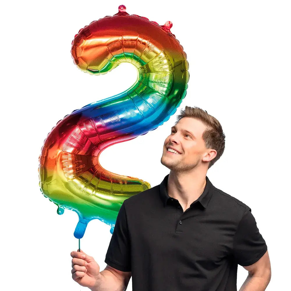 Ballon en aluminium '2' arc-en-ciel - 86 cm - multicolore