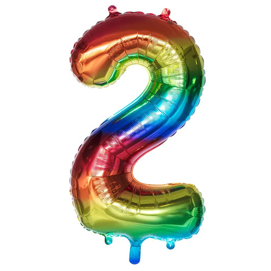 Ballon en aluminium '2' arc-en-ciel - 86 cm - multicolore