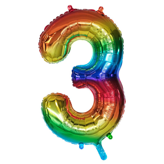 Ballon en aluminium '3' arc-en-ciel