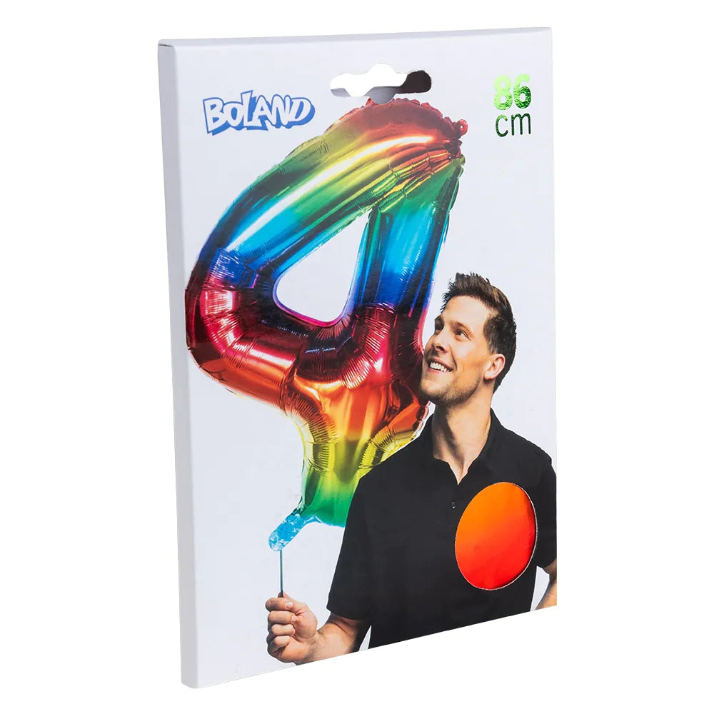 Ballon en aluminium '4' arc-en-ciel