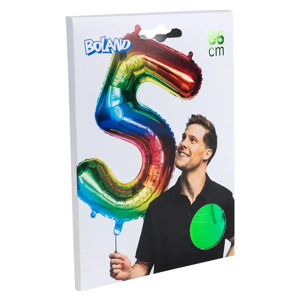 Ballon en aluminium '5' arc-en-ciel - 86 cm, multicolore
