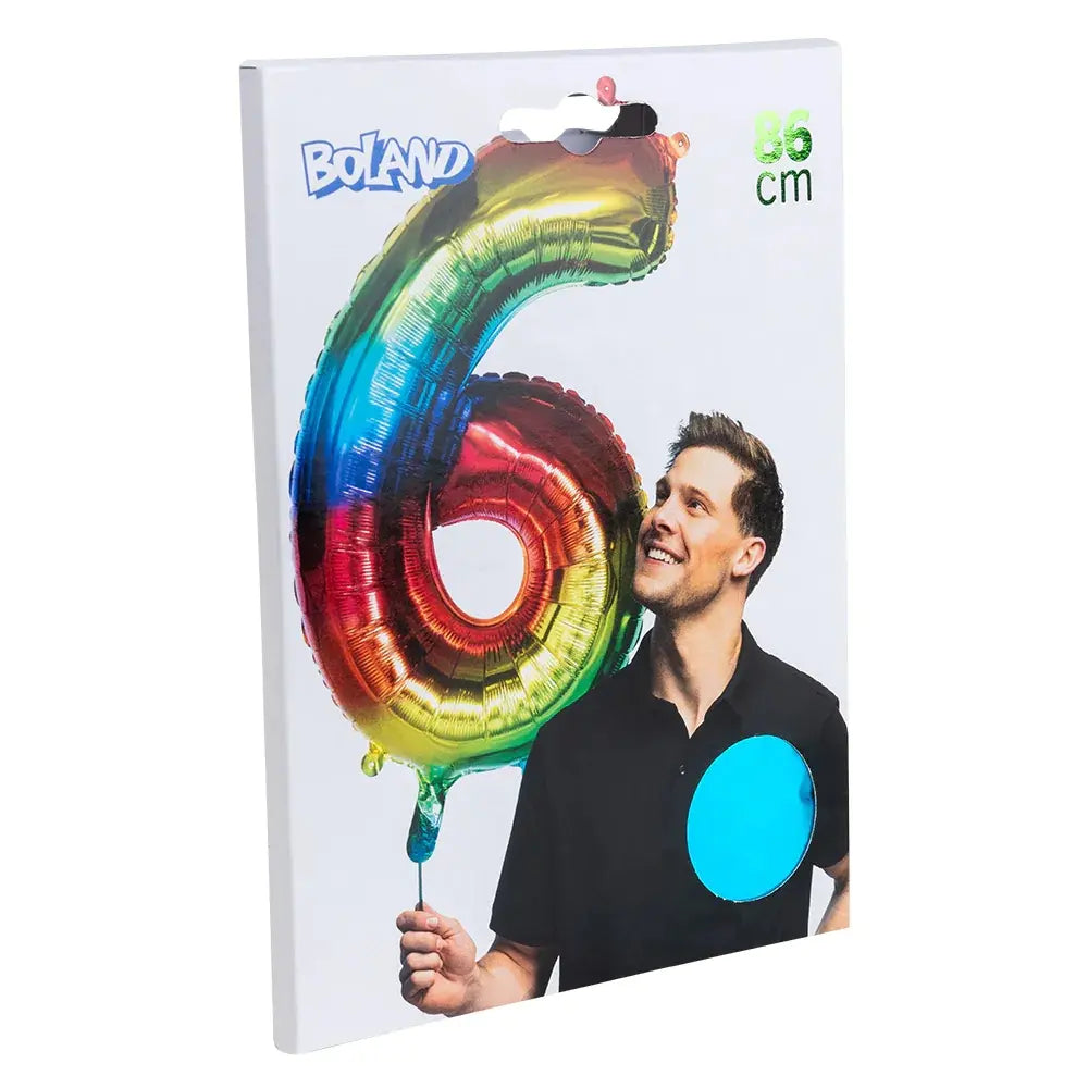 Ballon en aluminium '6' arc-en-ciel - 86 cm - multicolore
