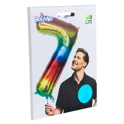 Ballon en aluminium '7' arc-en-ciel - 86 cm - multicolore