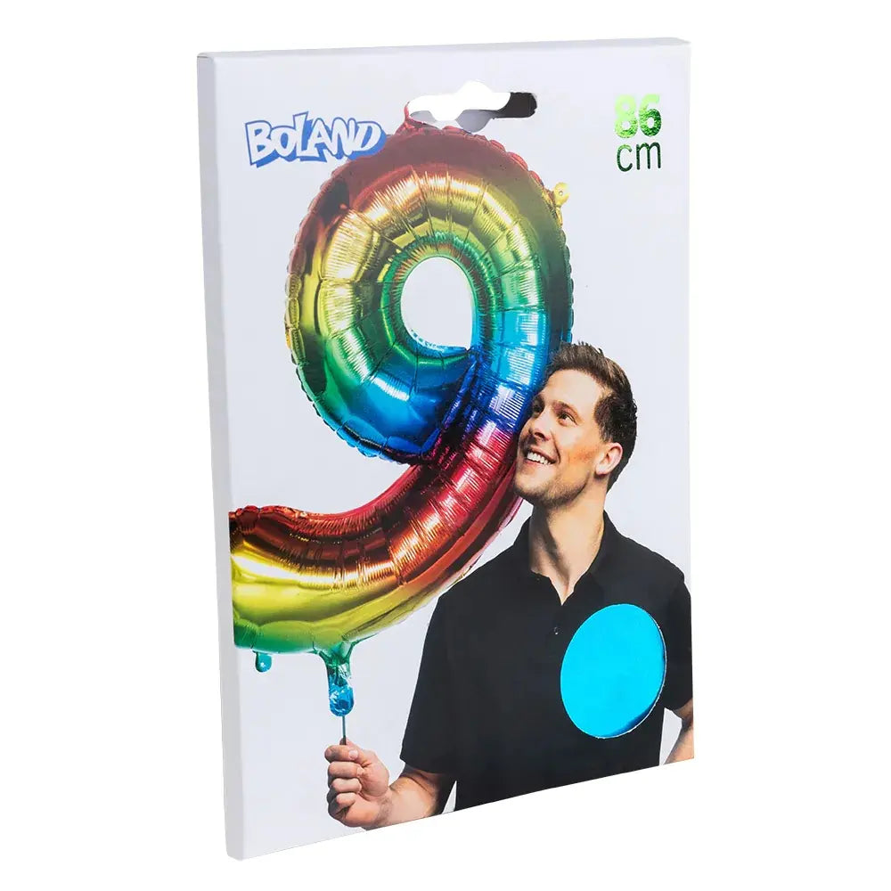 Ballon en aluminium '9' arc-en-ciel - 86 cm - multicolore