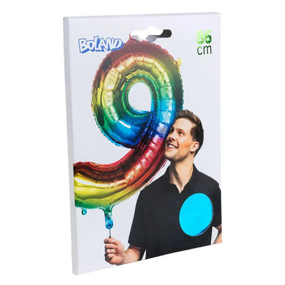 Ballon en aluminium '9' arc-en-ciel - 86 cm - multicolore