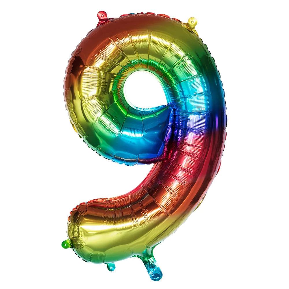 Ballon en aluminium '9' arc-en-ciel