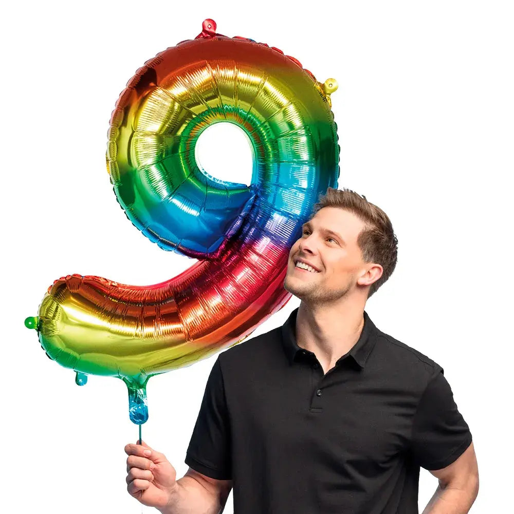 Ballon en aluminium '9' arc-en-ciel - 86 cm - multicolore