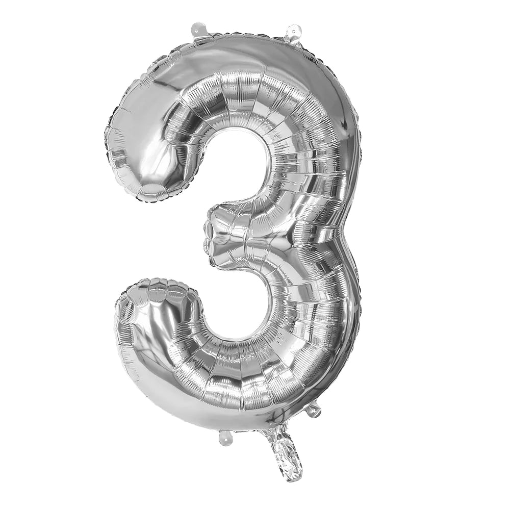 Ballon en aluminium '3' argent