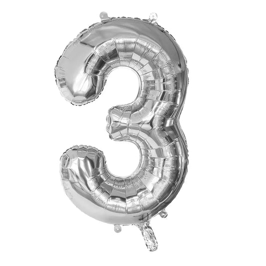 Ballon en aluminium '3' - 86 cm - Argent