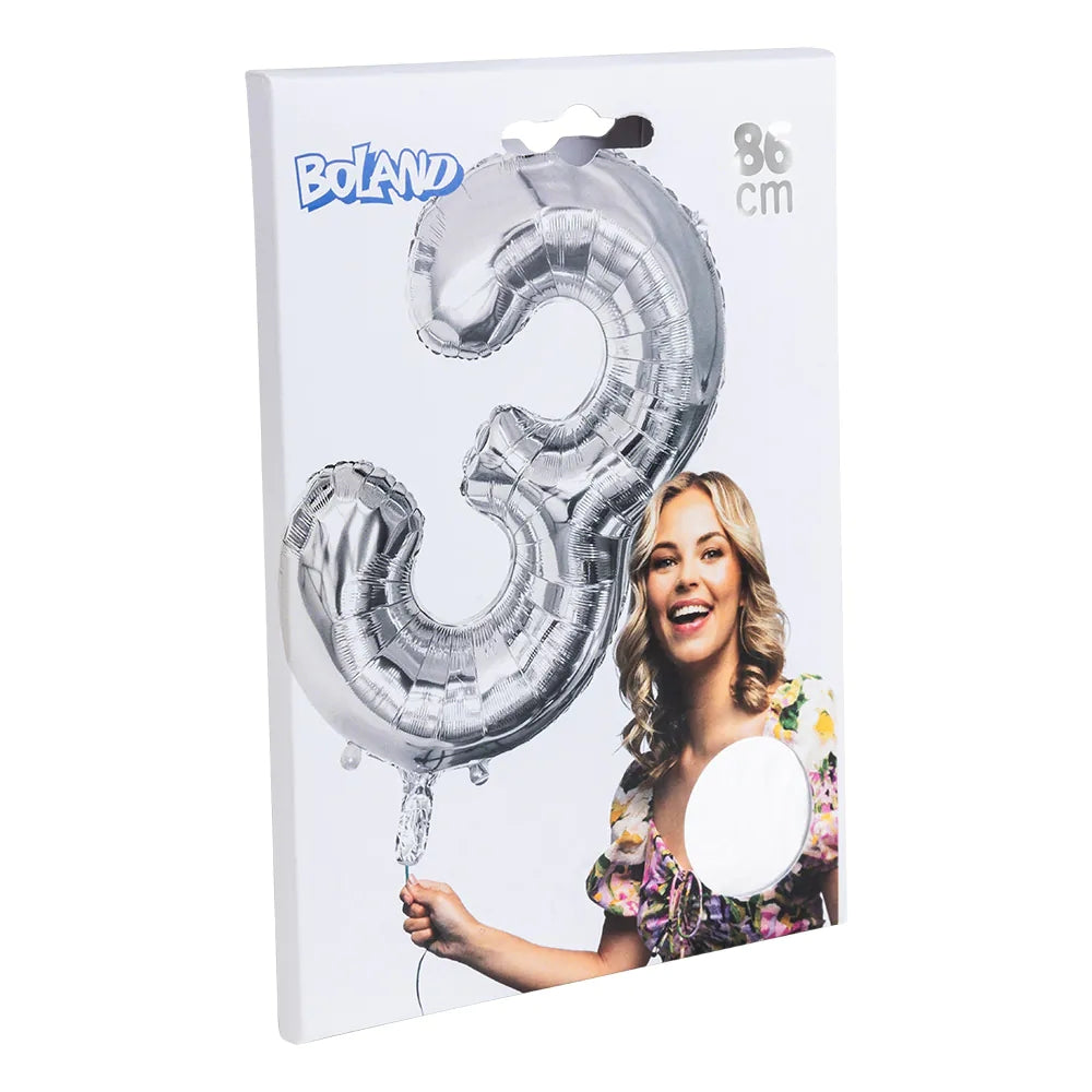 Ballon en aluminium '3' argent