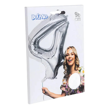 Ballon en aluminium '4' - 86 cm - Argent