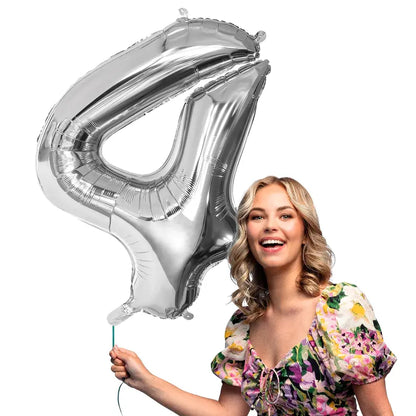 Ballon en aluminium '4' - 86 cm - Argent