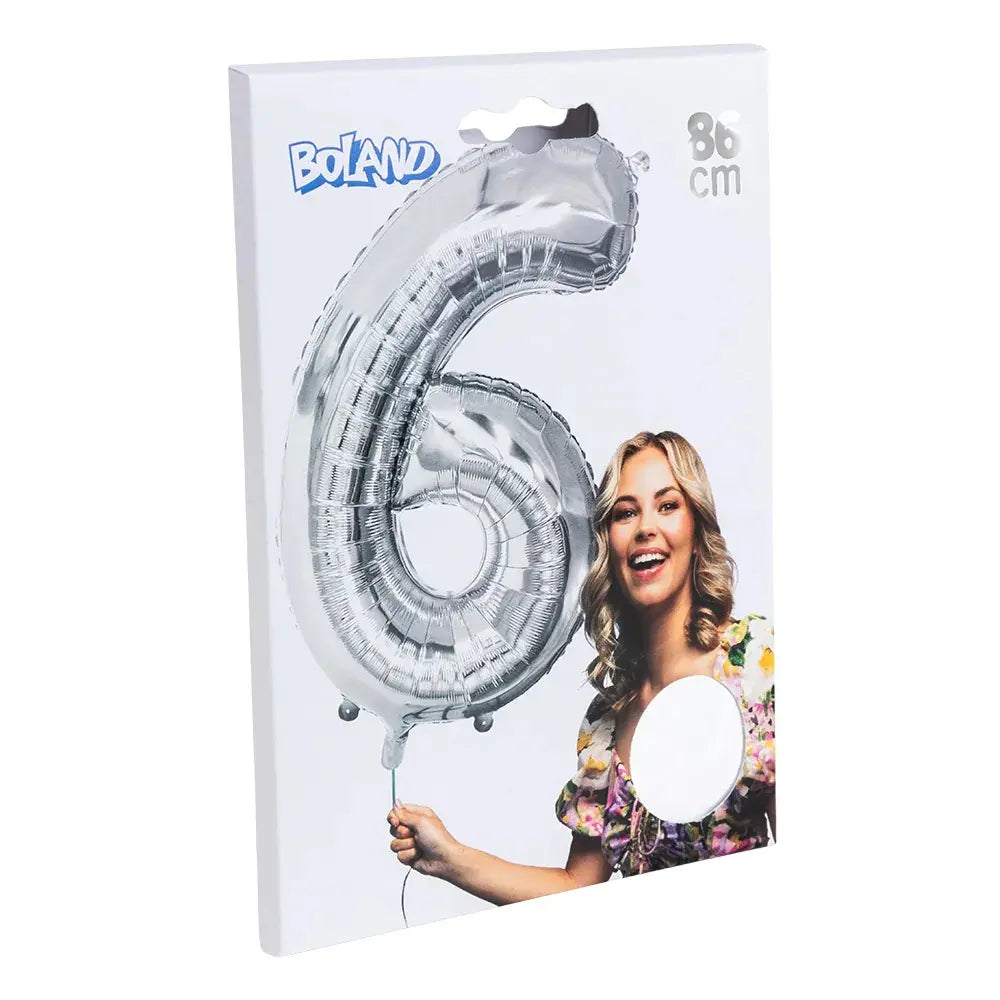 Ballon en aluminium '6' - 86 cm - Argent