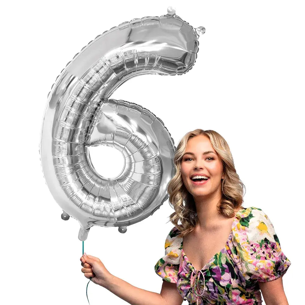 Ballon en aluminium '6' - 86 cm - Argent