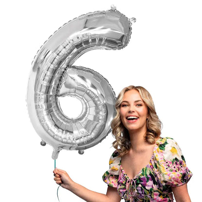 Ballon en aluminium '6' - 86 cm - Argent
