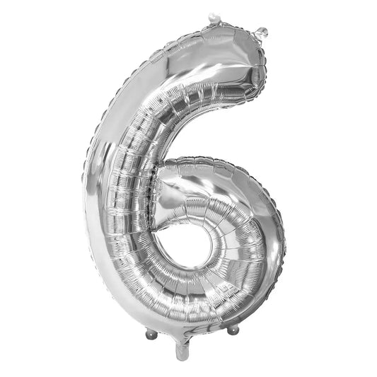 Ballon en aluminium '6' - 86 cm - Argent