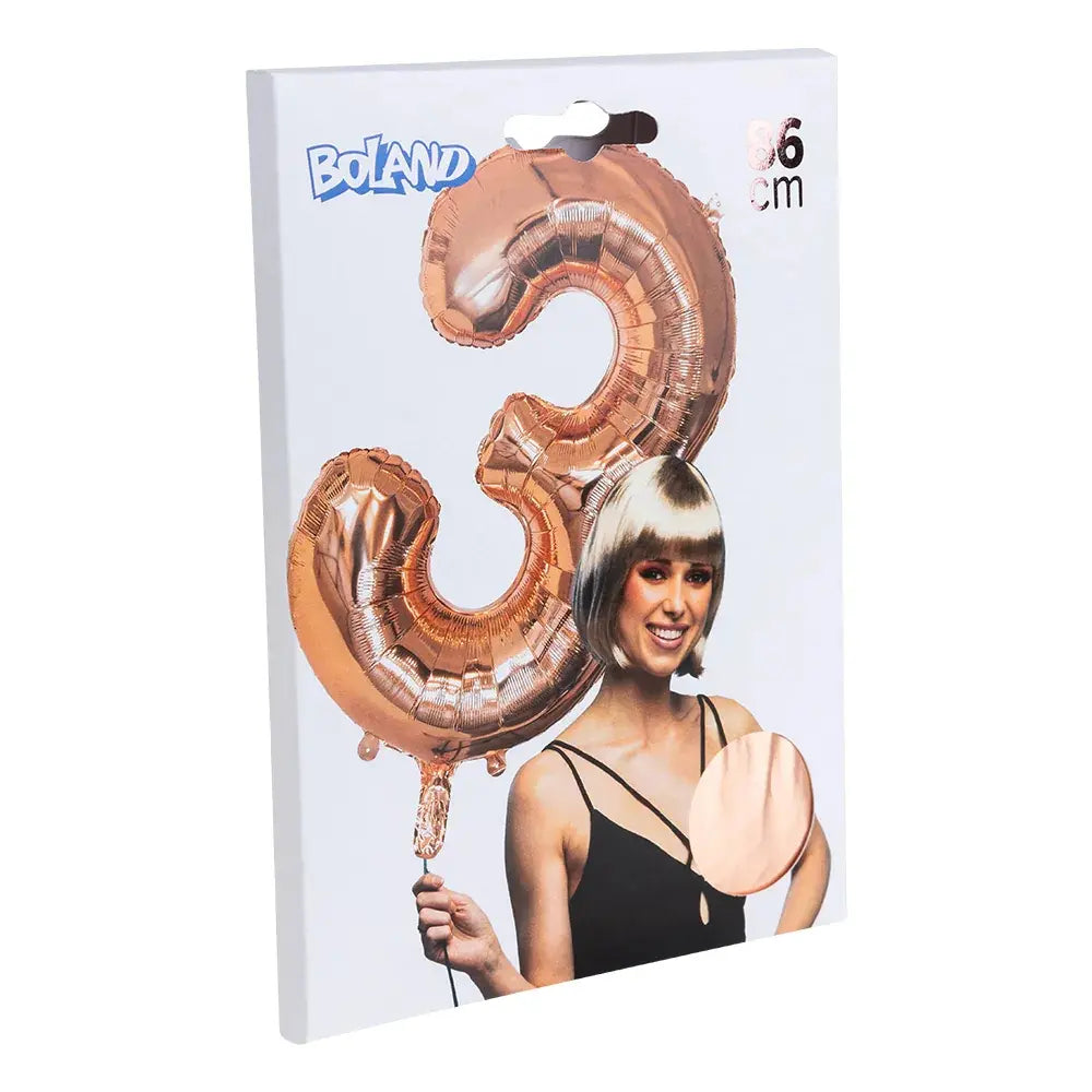 Ballon en aluminium '3' - 86 cm - Or Rose