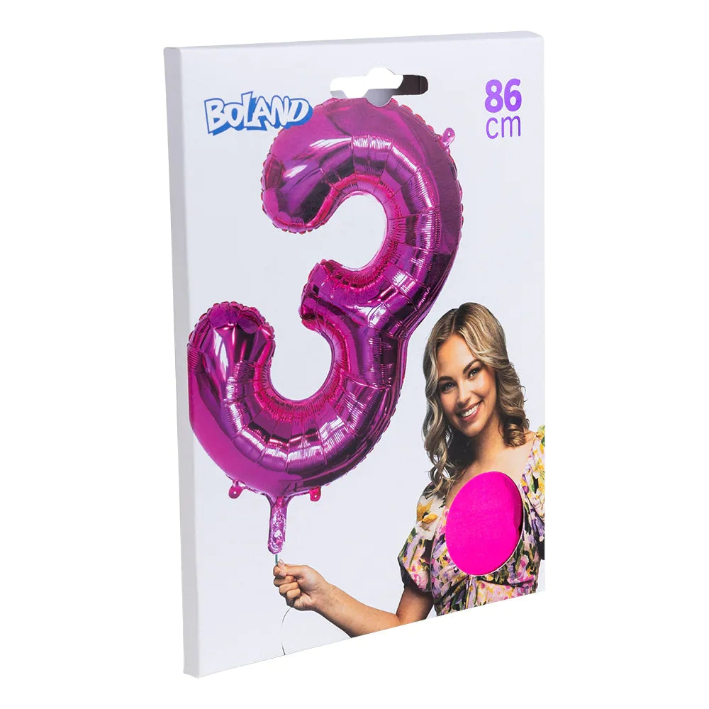 Ballon en aluminium '3' rose