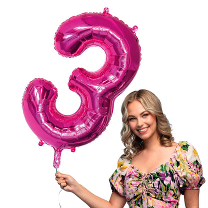 Ballon en aluminium '3' rose