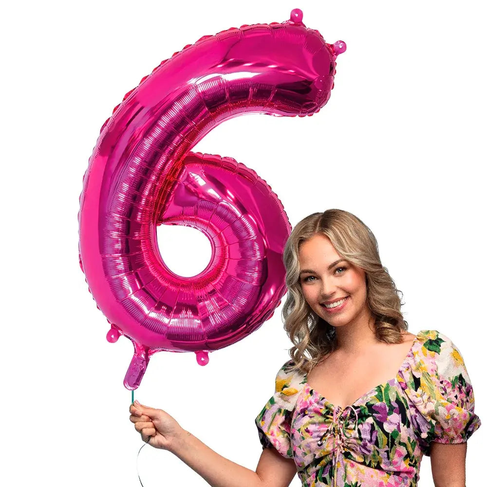 Ballon en aluminium '6' - 86cm - Rose
