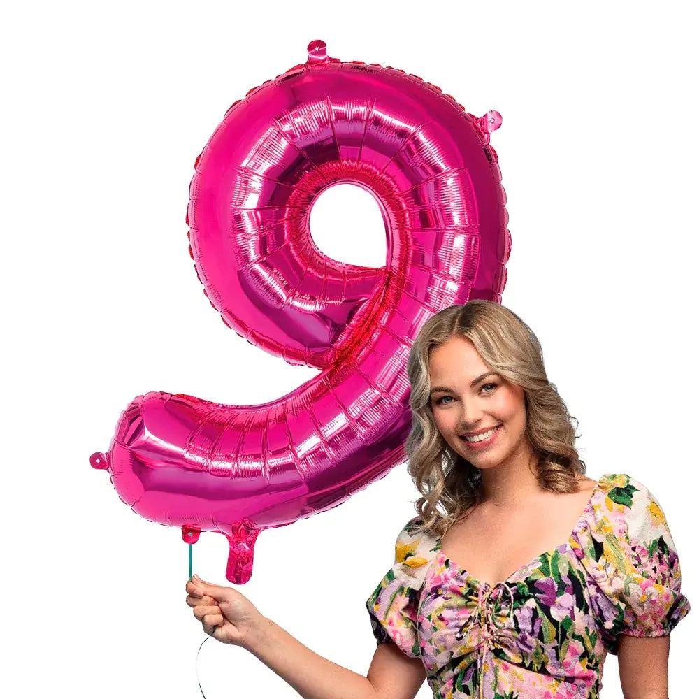 Ballon en aluminium '9' - 86cm - Rose