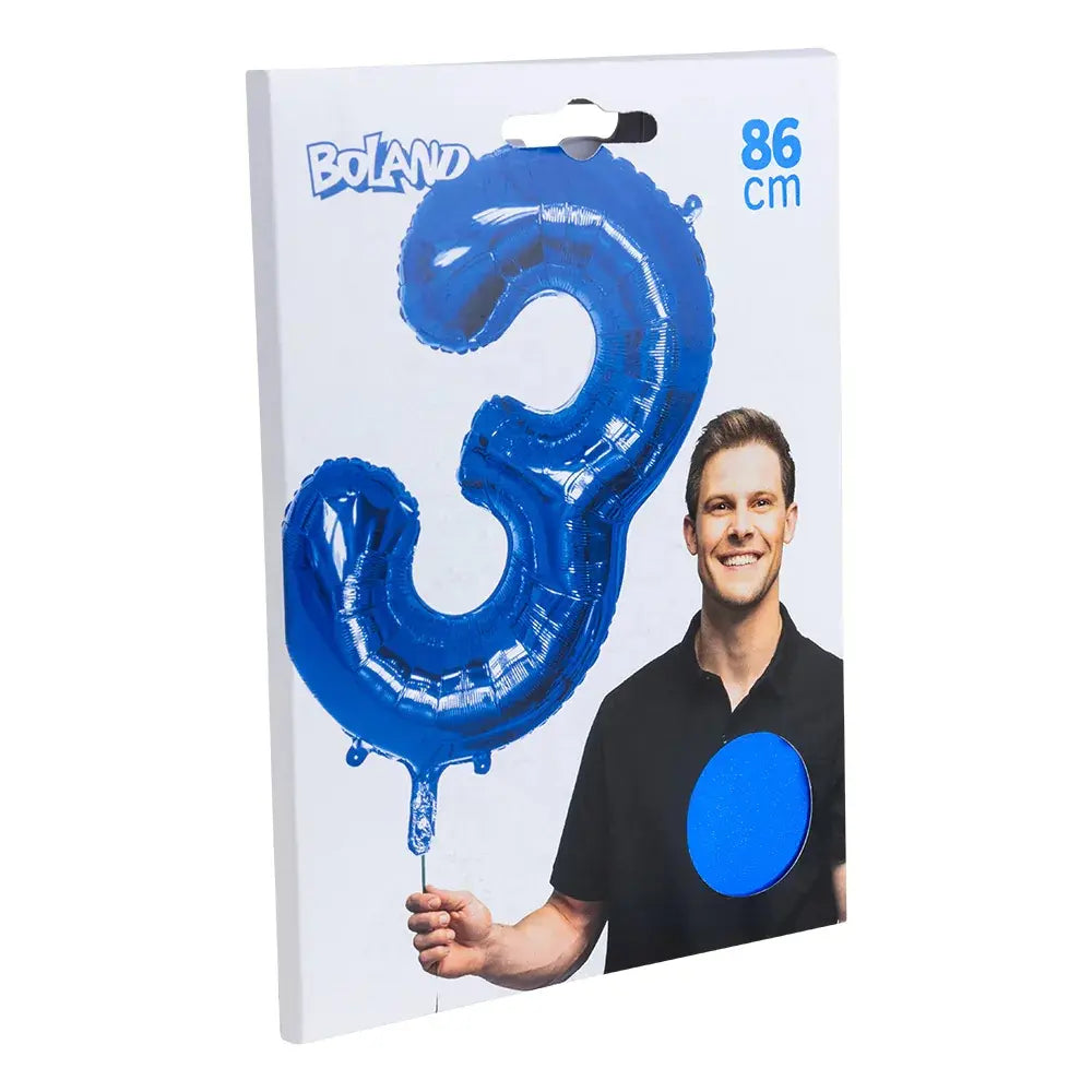 Ballon en aluminium '3' - 86 cm - bleu