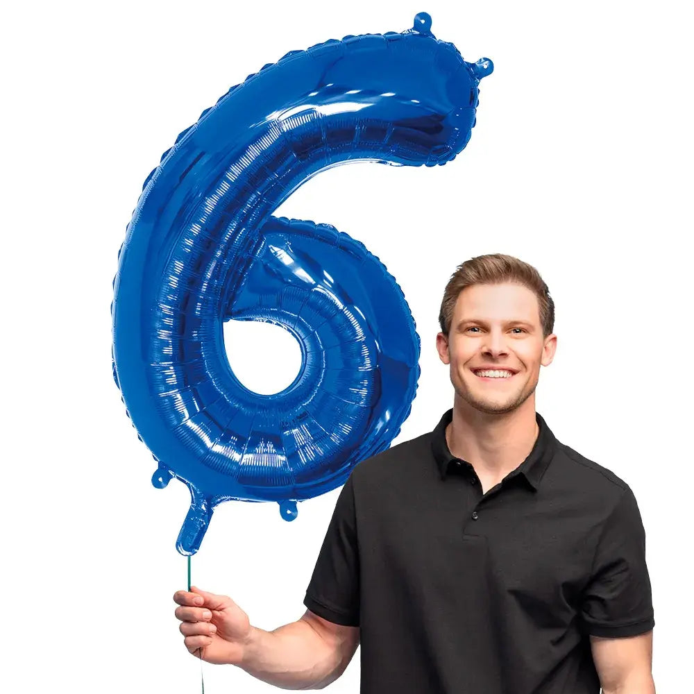Ballon en aluminium '6' - 86 cm - bleu