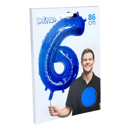 Ballon en aluminium '6' - 86 cm - bleu