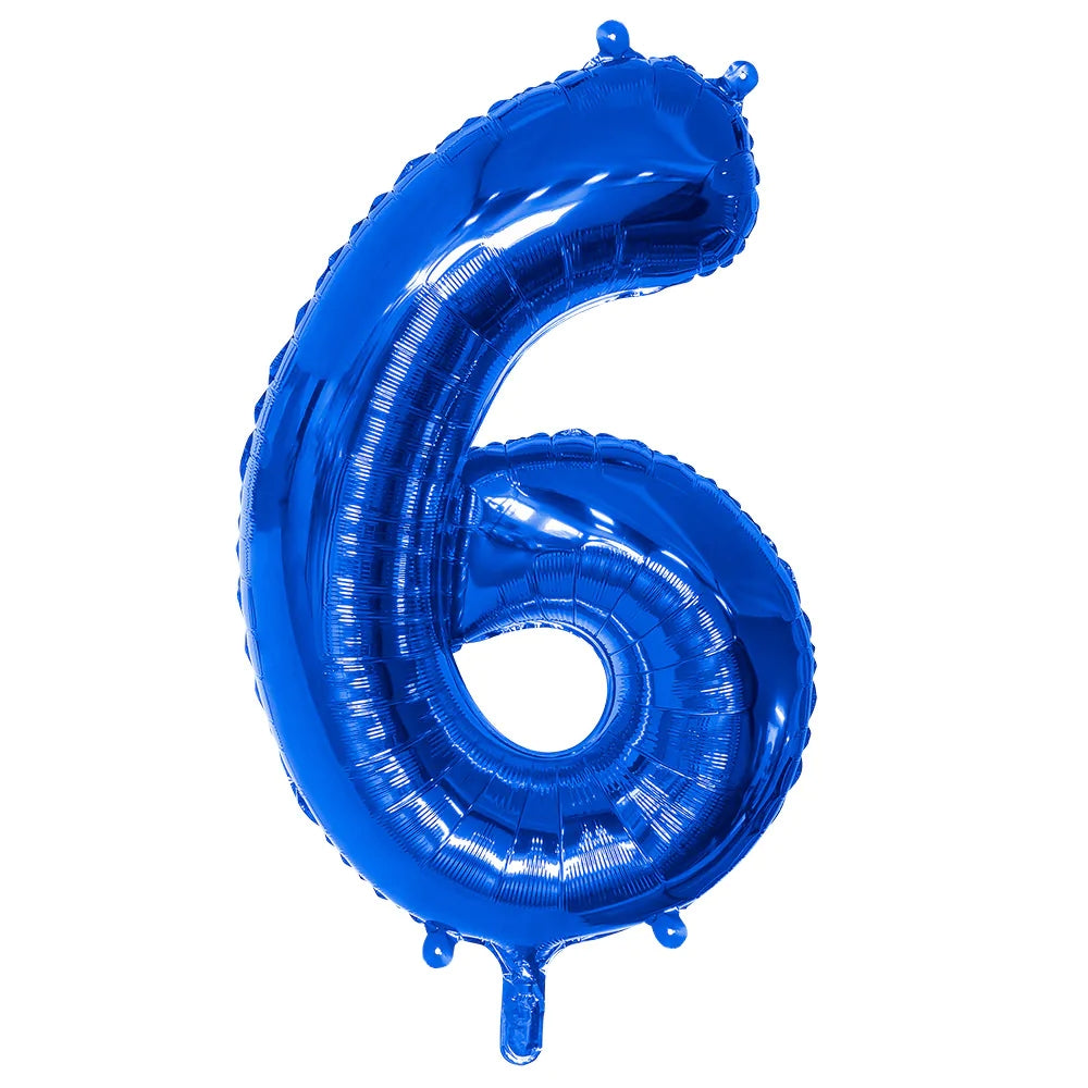 Ballon en aluminium '6' bleu